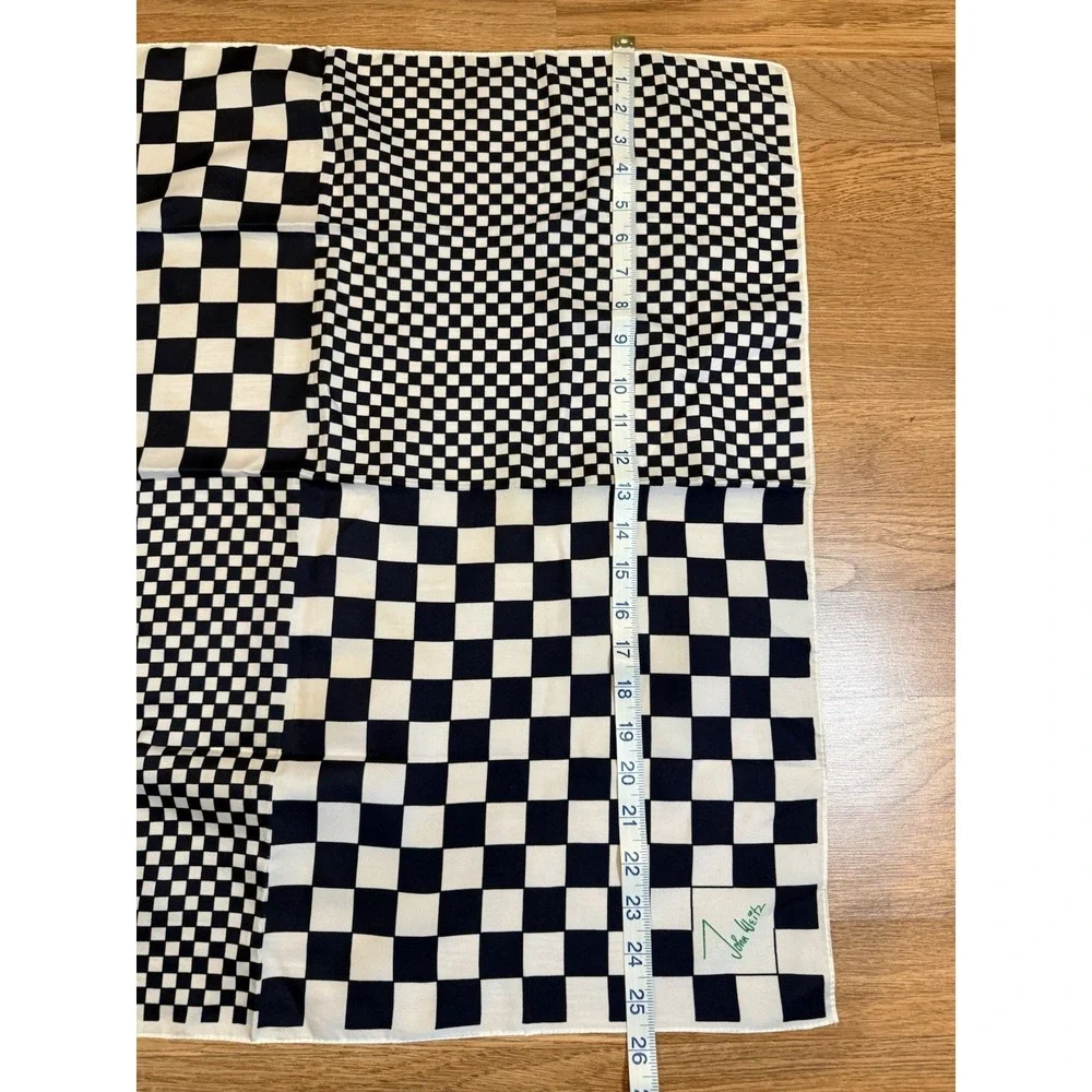 Vintage‎ John Wietz Scarf Navy Blue White Checkered Mod 60s 70s Square Glentex